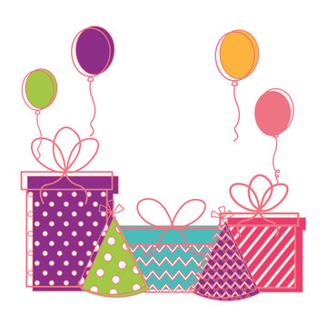 birthday gifts party hat and balloons image design