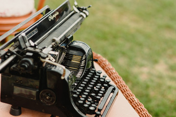 Black antique typewriter.