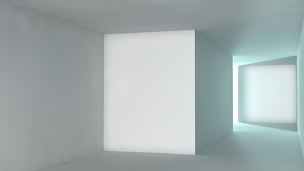 Obraz na płótnie Canvas stylized image of a room made of white cubes, illuminated by the light. Abstraction, the idea of cleanliness and order, space and time, past and future, borders and infinity. 3D rendering