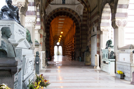 Milano, Italy. 2018/2/8. The Famedio [the hall of fame] - (the main memorial chapel of the cemetery) - at the Cimitero Monumentale ("Monumental Cemetery") in Milan, Italy.