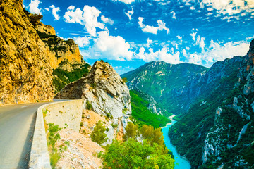 Beautiful viewpoint form biggest canyon Verdon Gorge Canyon of the Europe with river and lake,...