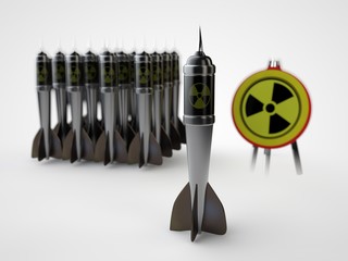 the image of an Arsenal of Darts in the form of atomic bombs, missiles and target radiation symbol....