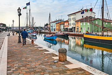 Cesenatico, Emilia Romagna, Italy: the dock with the ancient wooden sailing boats
