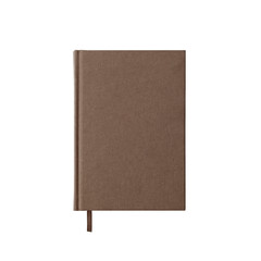 Isolated brown book notebook planner soft chocolate color with bookmark on white background