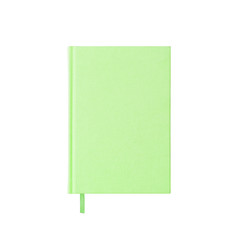 Isolated green book notebook planner bright soft grassy color with bookmark on white background