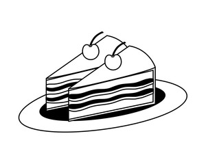 sweet cake slice with cherry fruit isolated icon vector illustration design