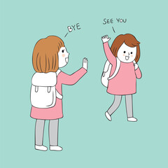 Cartoon cute girls greeting vector.