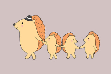 Cartoon cute Autumn family hedgehog vector.