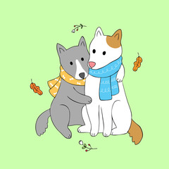  Cartoon cute Autumn friends dog vector.