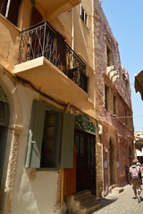 Narrow Streets In The Venetian Style Neighborhood Of Chania Repeltas Souvenir Shops. History Architecture Travel. July 6, 2018. Chania, Crete Island. Greece.