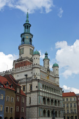 Town hall (Ratusz Poznanski) in old town of the city, market square, sunny day, Poznan, Poland