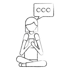 woman using smartphone chatting bubble vector illustration hand drawing