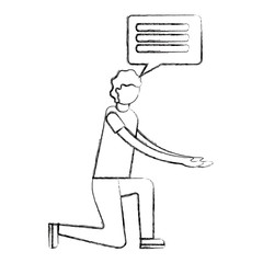 man character speech bubble communication vector illustration hand drawing