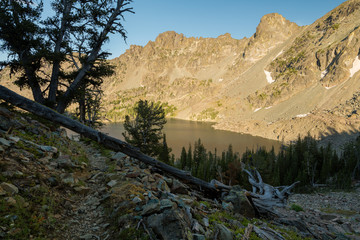 Hiking trails leads down a mountain ridge in the Idaho wilderness