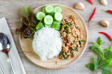 Thai spicy food, Fried pork with sweet basil