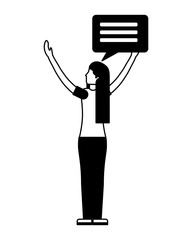 back view woman character speech bubble vector illustration