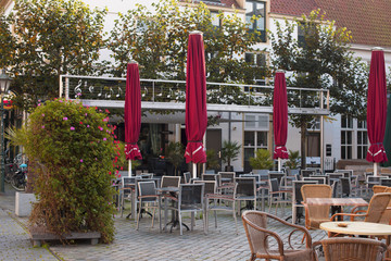 business cafe on the street of europe in the old town. Autumn