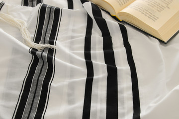 Prayer Shawl - Tallit and Prayer book jewish religious symbols. Rosh hashanah (jewish New Year...