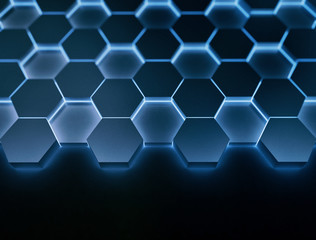 Blue Hexagon 3d pattern glowing in the dark