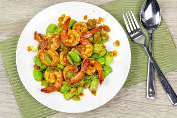 stir fried stink bean or bitter bean with shrimps