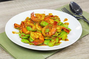 stir fried stink bean or bitter bean with shrimps