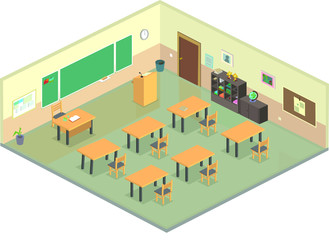 Isometric High School Empty Classroom Interior