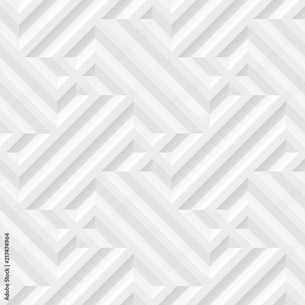 Poster white seamless geometric pattern. vector volumetric background.