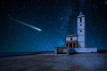 Perseid Meteor Shower and the Milky Way over castle over church © marcin jucha