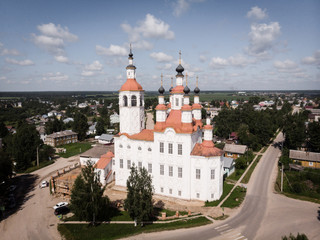 The Nativity Church, Totma, Russia. Architectural forms reminiscent of a ship. view from above