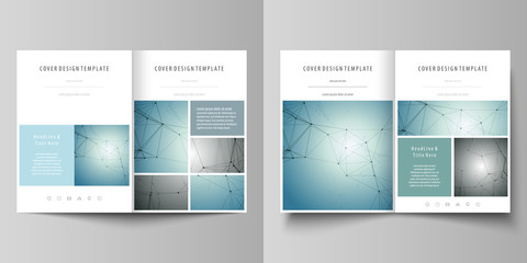 Business templates for bi fold brochure, magazine, flyer, booklet or report. Cover design template, vector layout in A4 size. Geometric background. Molecular structure. Scientific, medical concept.