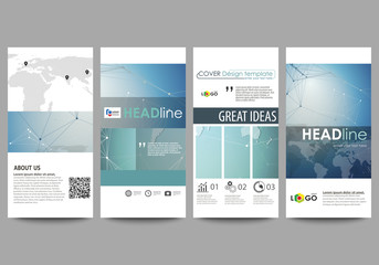 The minimalistic abstract vector illustration of the editable layout of four modern vertical banners, flyers design business templates. Chemistry pattern, connecting lines and dots. Medical concept.