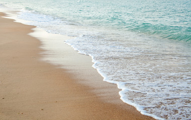 Sea wave with foam on wet sand