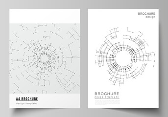 The vector layout of A4 format cover mockups design templates for brochure, flyer, booklet, report. Network connection concept with connecting lines and dots. Technology design, geometric background