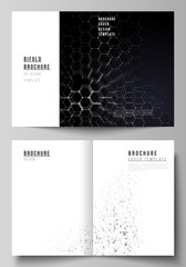The vector layout of two A4 format cover mockups design templates for bifold brochure, magazine, flyer, booklet, annual report. Technology, science, future concept abstract futuristic backgrounds.
