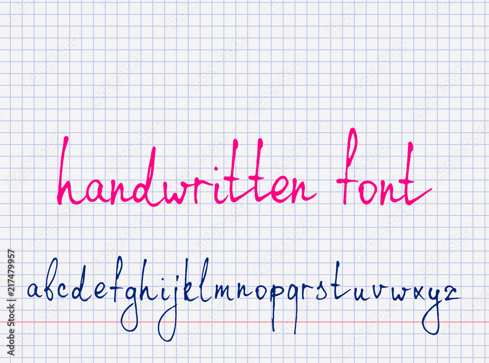 Aufkleber vector hand-written alphabet set on the checkered paper sheet
