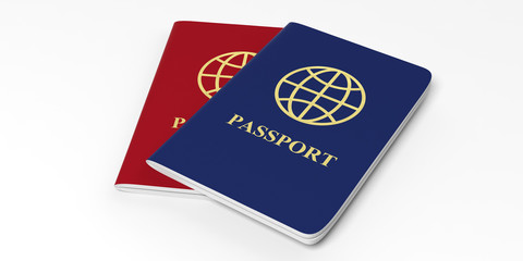 Blue and red passports isolated on white background. 3d illustration