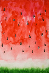 Watercolor watermelon background, paint  texture, vector  - obrazy, fototapety, plakaty