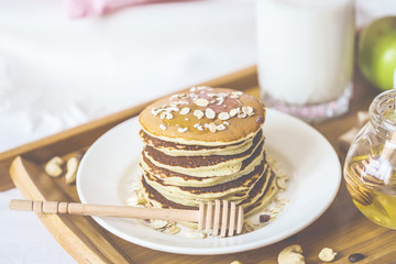 useful breakfast in bed Pancake Milk Coffee