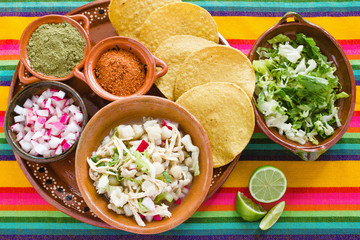 Pozole Mexican corn soup, Traditional food in Mexico made with corn grains