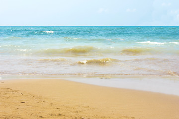 Fototapeta na wymiar Calm Mediterranean turquoise sea and sandy beach