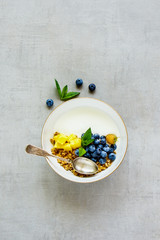 Healthy breakfast with yogurt