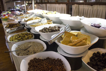 Late breakfast at the hotel. Flakes, toast, olives and jam