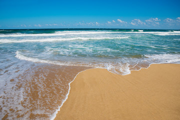 Sandy beach and blue ocean