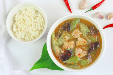 Spicy soup with chicken and luffa or zucchini, Thai style