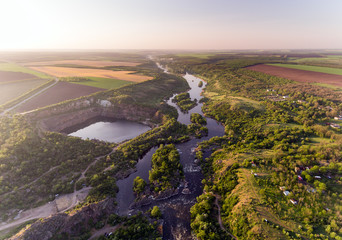 The Southern Bug River. Picturesque rocks and river rapids.