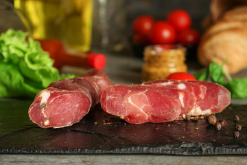 salami cheese-dried smoked sliced ​​slices (sausages) . food background