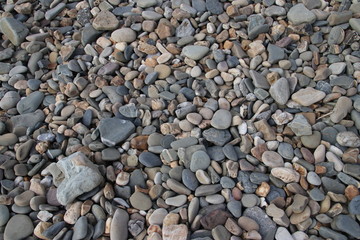 Gravel and stones in all kind of sizes at the beach shore of the Maasvlakte in Rotterdam, Netherlands.
