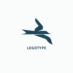 Bird silhouette logo. Vector abstract minimalistic illustration flying fowl. Pigeon icon.