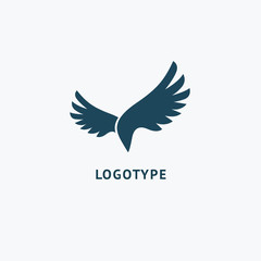 Bird silhouette logo. Vector abstract minimalistic illustration flying fowl. Pigeon icon.