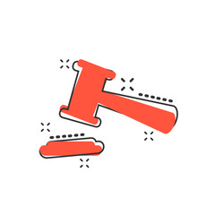 Vector cartoon auction hammer icon in comic style. Court tribunal sign illustration pictogram. Hammer business splash effect concept.